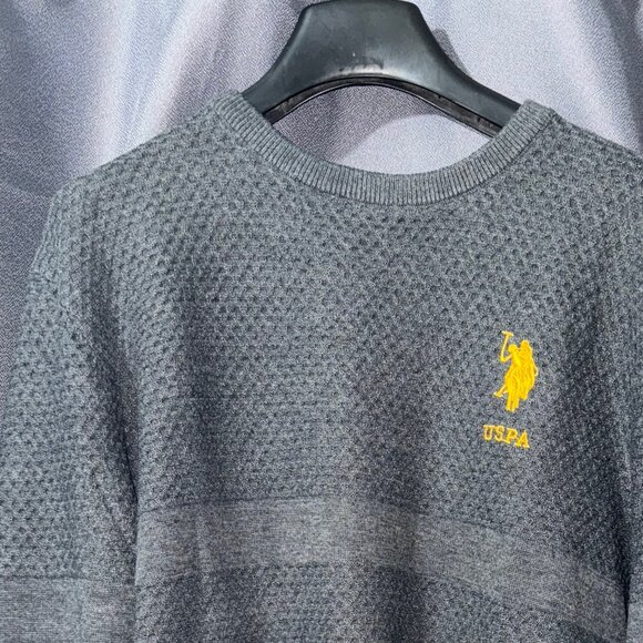 US Polo Sweatshirt Stripe Mesh Heathered Crew Neck Pull Over Good Fit Sweater L - Picture 3 of 6